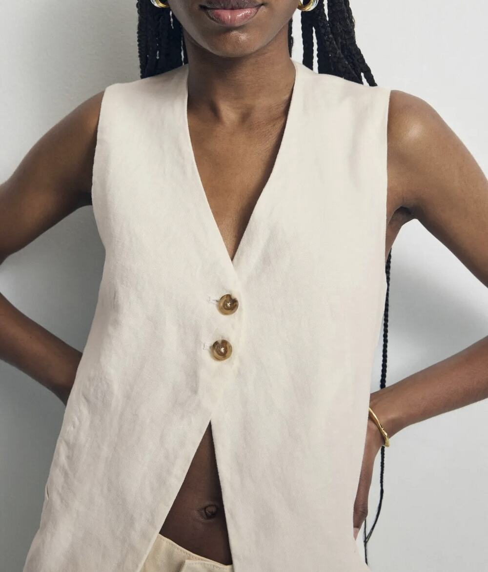 DL1961 Zia Vest Top Ecru Cream Linen Sleeveless Top Size Small